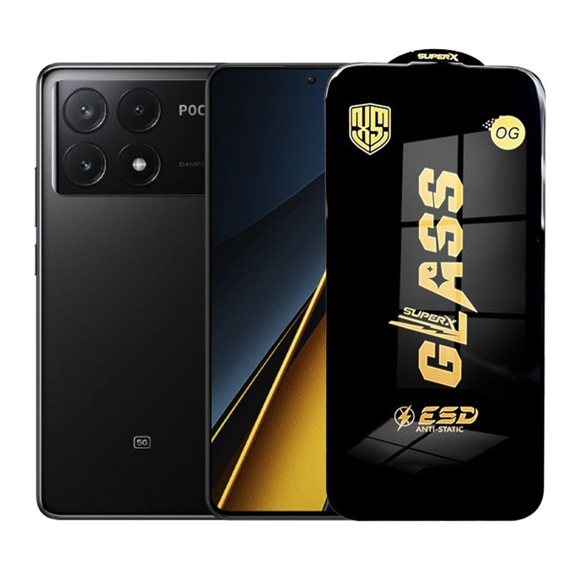 Folie sticlă securizată ESD pentru Xiaomi Poco X6 Pro, 0.35 mm, margini negre, vedere frontală