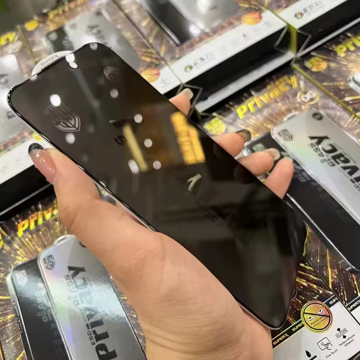 Folie de Protectie pentru Xiaomi Redmi 13C, Vivimall, Sticla Securizata ESD Antistatica, Super-X Privacy OG, Margini Negre, 0.30 mm, Transparent Inchis - vivimall.ro