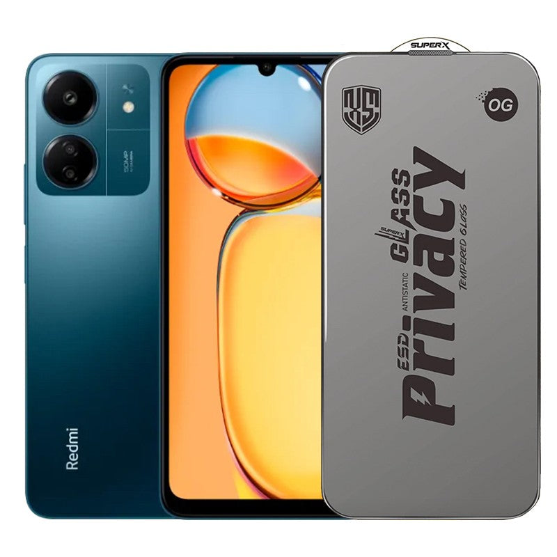 Folie de Protectie pentru Xiaomi Redmi 13C, Vivimall, Sticla Securizata ESD Antistatica, Super-X Privacy OG, Margini Negre, 0.30 mm, Transparent Inchis - vivimall.ro