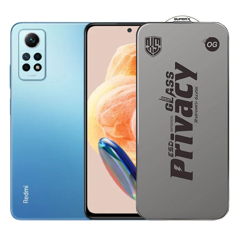 Folie sticlă securizată ESD pentru Xiaomi Redmi Note 12 Pro, model Super-X Privacy OG, margini negre, vedere frontală