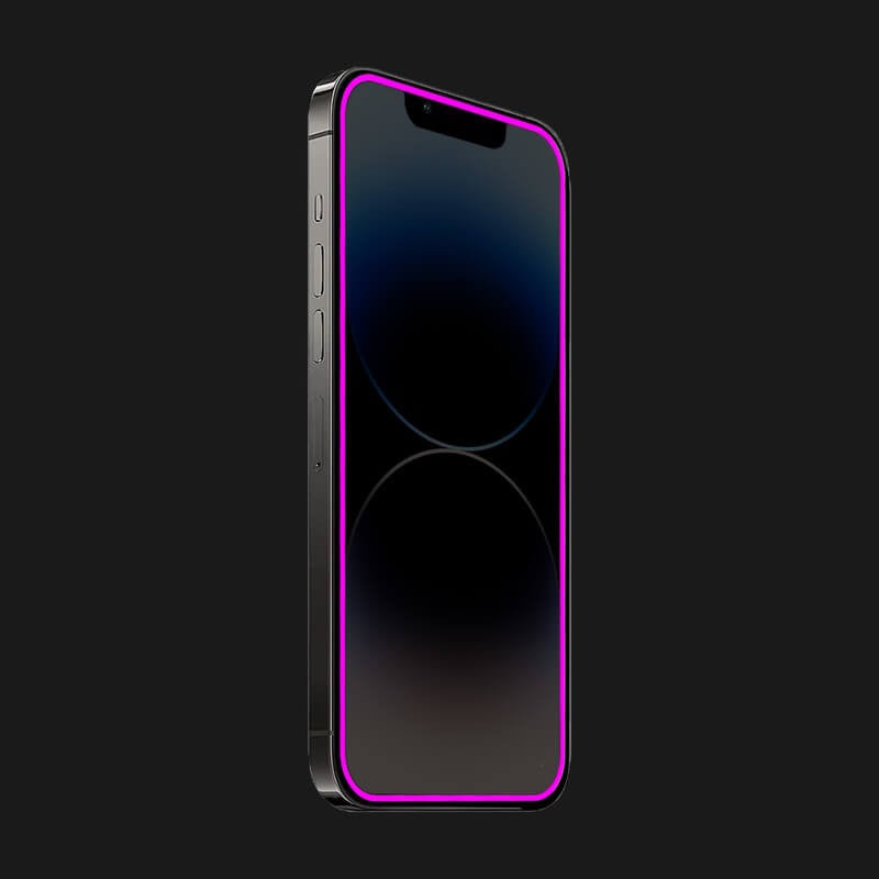 Folie sticlă securizată iPhone 15 Luminous violet aplicată pe ecran, finisaj mat anti-amprentă