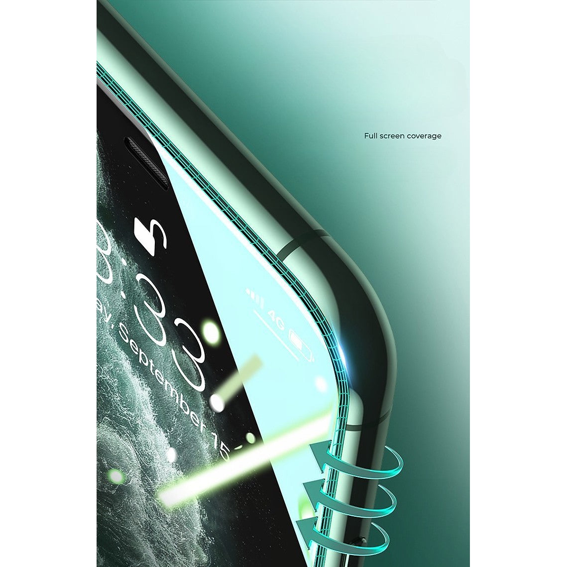 Folie de Sticla Securizata pentru Apple iPhone 15 Plus, Vivimall, Lumina Verde Anti-Blue Ray, Auto-Aplicare, Protectie Completa 9D, Verde - vivimall.ro