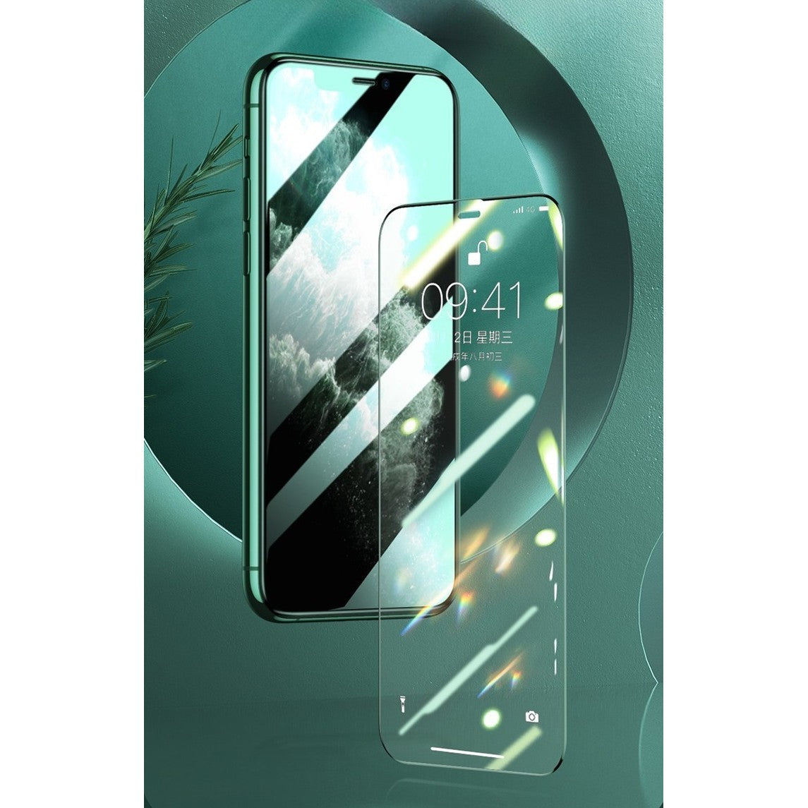 Folie de Sticla Securizata pentru Apple iPhone 15 Plus, Vivimall, Lumina Verde Anti-Blue Ray, Auto-Aplicare, Protectie Completa 9D, Verde - vivimall.ro
