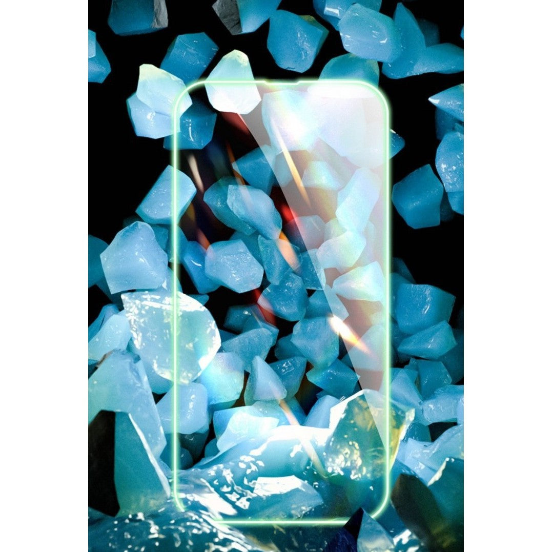 Folie Sticla Securizata Flippy, Luminous, compatibila cu Apple iPhone 14 Pro Max, Margine fosforescenta verde - vivimall.ro