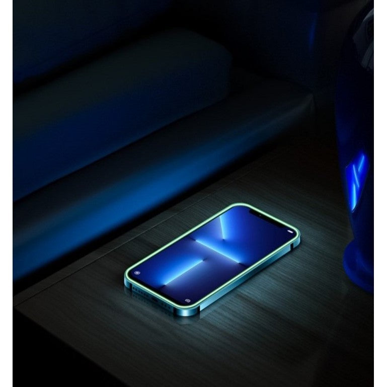 Folie Sticla Securizata Flippy, Luminous, compatibila cu Apple iPhone 14, Margine fosforescenta verde - vivimall.ro