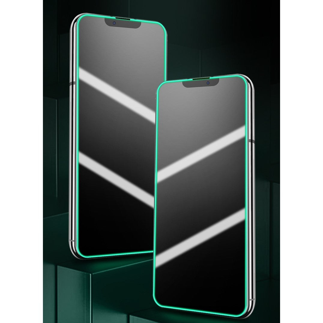 Folie Sticla Securizata Flippy, Luminous, compatibila cu Apple iPhone 14, Margine fosforescenta verde - vivimall.ro