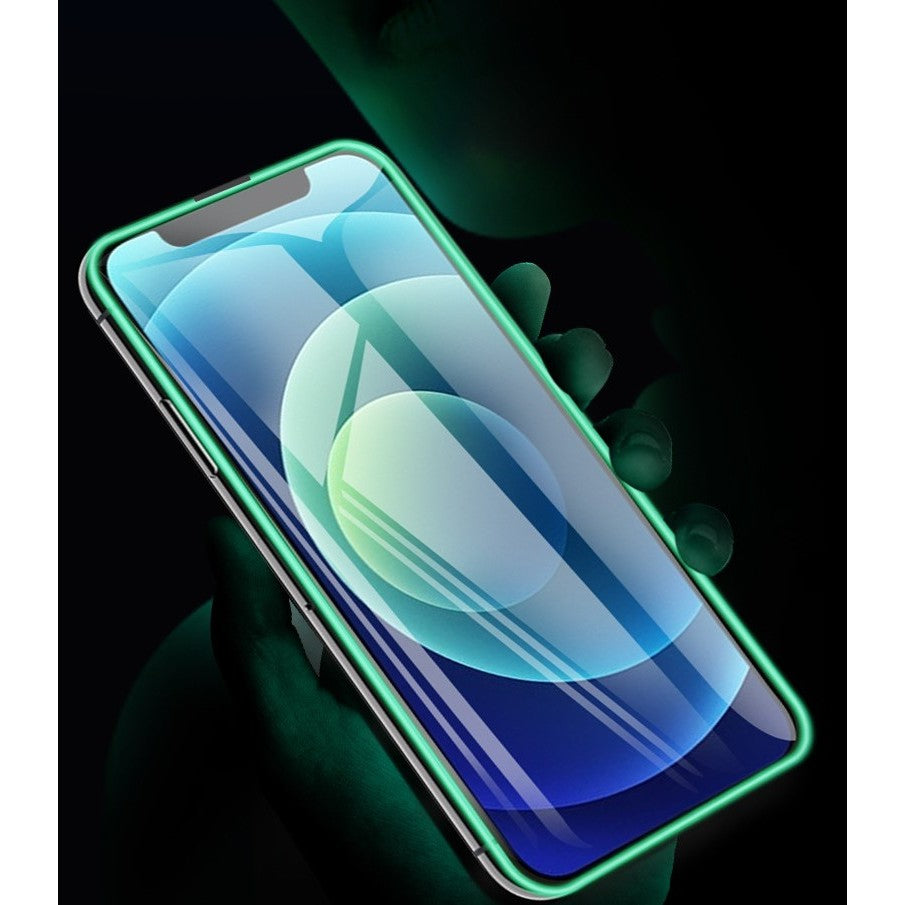 Folie Sticla Securizata Flippy, Luminous, compatibila cu Apple iPhone 12, Margine fosforescenta verde - vivimall.ro