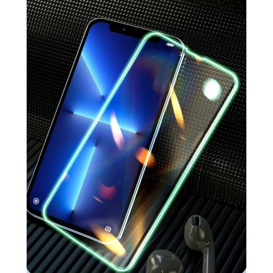 Folie Sticla Securizata Flippy, Luminous, compatibila cu Apple iPhone 13 Pro, Margine fosforescenta verde - vivimall.ro