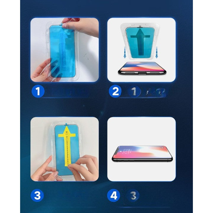 Folie sticla securizata cu sistem de montare usor si rapid Flippy pentru Apple iPhone 11 / XR, Transparent cu margini negre - vivimall.ro