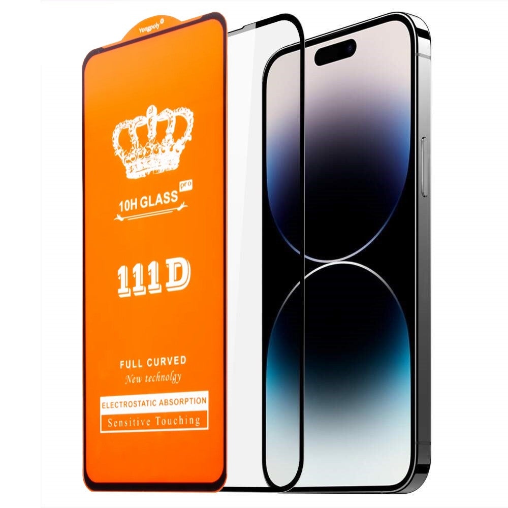 Folie sticlă securizată iPhone 16 Full Cover 111D, margini negre, vedere frontală produs