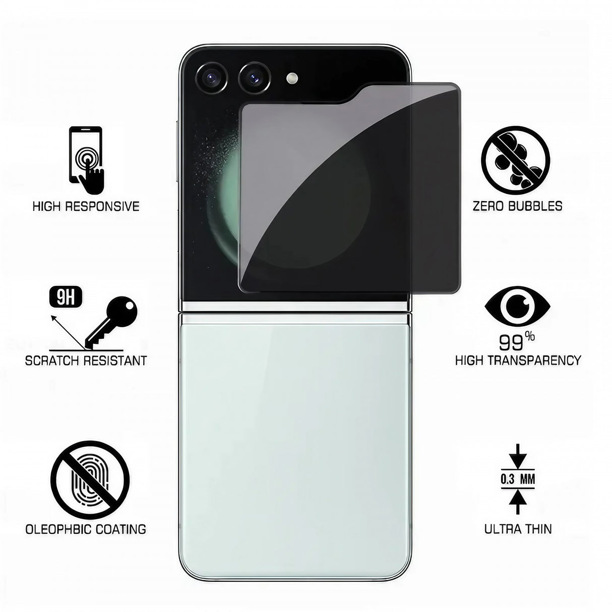 Folie securizată Galaxy Z Flip5 rezistentă la zgârieturi, duritate 9H demonstrată