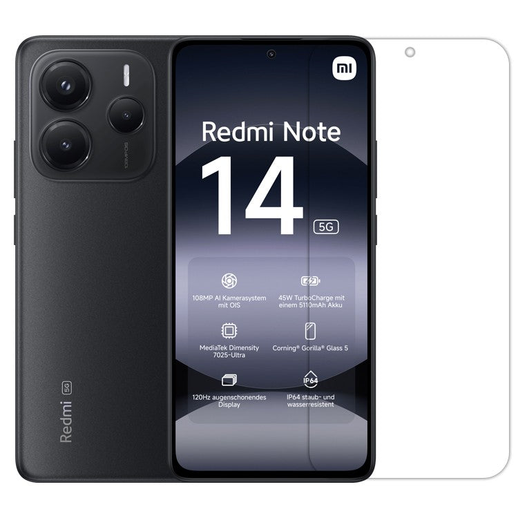 Folie sticlă securizată Xiaomi Redmi Note 14, protecție 2.5D HD transparentă, vedere frontală