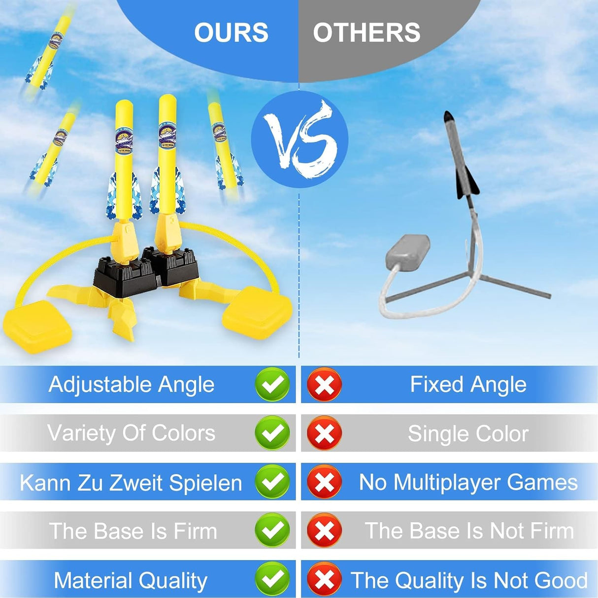 Jucarie pentru Copii, Vivimall, Lansator de Rachete cu Piciorul, Doua Lansatoare, 6 Rachete Fara Lumini, 45x18 cm, Galben - vivimall.ro