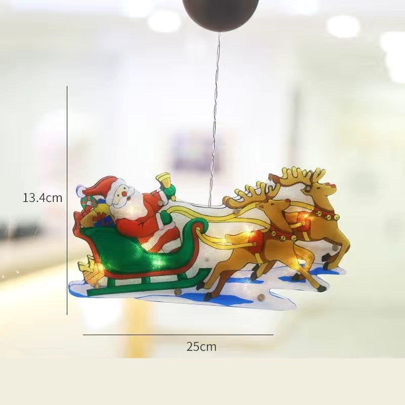 Decoratiune de Craciun pentru fereastra Vivimall, Sanie cu reni, cu LED-uri, 26 cm, alb cald - vivimall.ro