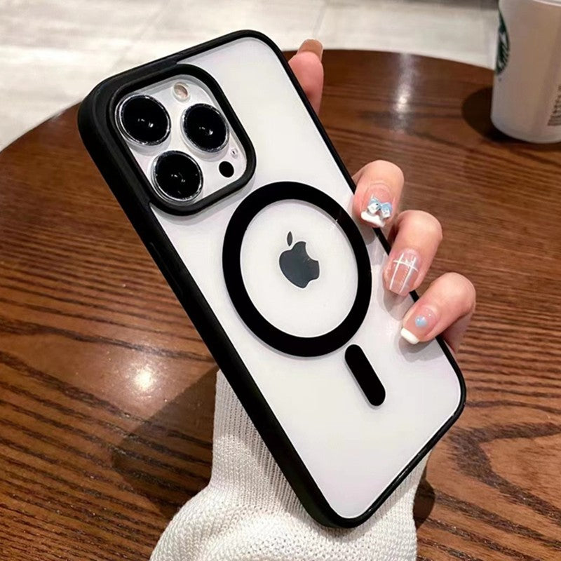 Husa MagSafe pentru Apple iPhone 14, Full Cover, Frosted Acrylic Color Big Hole, Magnetica, Incarcare Wireless, Flippy, Negru - vivimall.ro