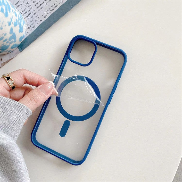 Husa MagSafe pentru Apple iPhone 12/ 12 Pro, Full Cover, Frosted Acrylic Color Big Hole, Magnetica, Incarcare Wireless, Flippy, Albastru - vivimall.ro