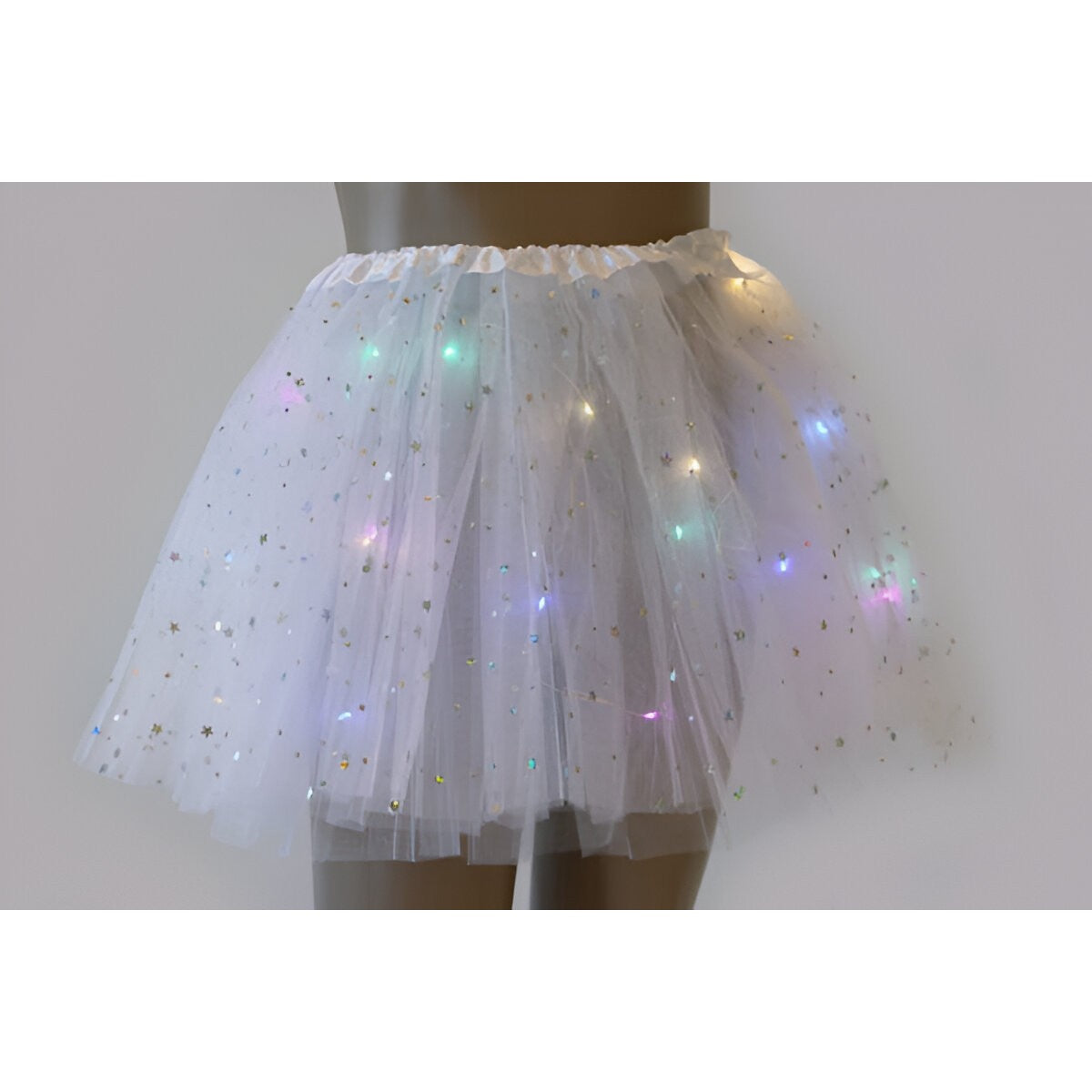 Fusta LED pentru Copii, Vivimall, Tutu de Balet pentru Fetite cu Luminite Multicolore Incorporate, Model Stelute, 30 cm Lungime, Alb - vivimall.ro