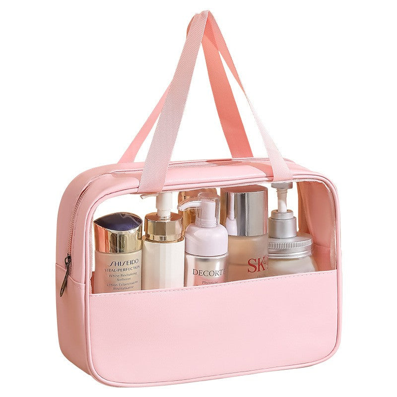 Geanta cosmetice Vivimall, pentru voiaj sau organizare, material PVC/textil, impermeabila, portabila, 30 x 21 x 12 cm, roz - vivimall.ro