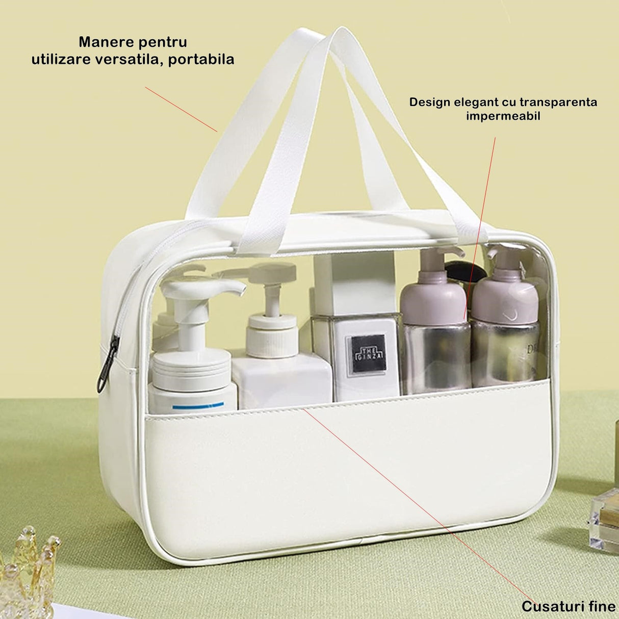 Geantă Cosmetice, Pentru Voiaj Sau Organizare, Material PVC Textil, Impermeabilă, Portabilă, 30 x 21 x 12 cm - vivimall.ro