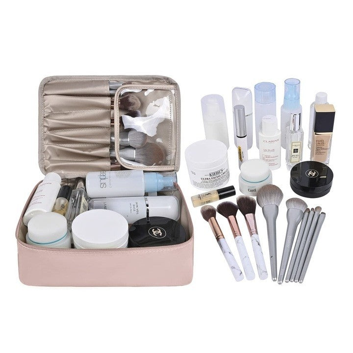 Geanta de Calatorie, Vivimall, pentru Cosmetice si Articole de Toaleta, Material Impermeabil, 2 in 1, Portfard Interior Detasabil, 23 x 16 x 8 cm, Roz - vivimall.ro