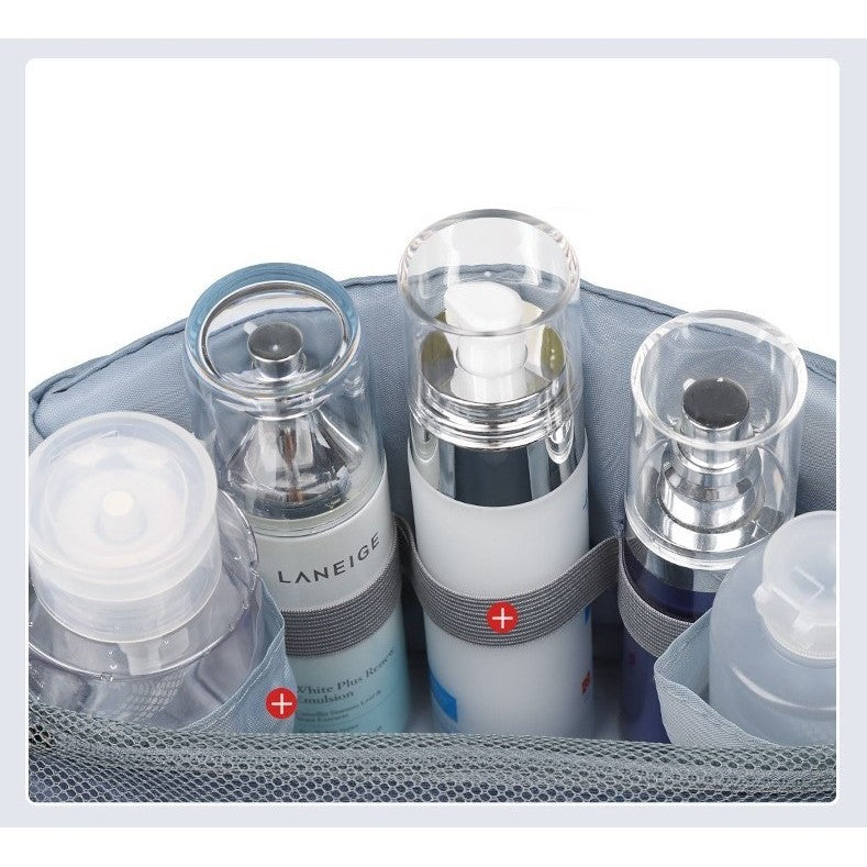 Geanta cosmetice voiaj, Vivimall, material panza, impermeabil, 3 compartimente, cu agatatoare, Gri, 47 x 28 x 20 cm - vivimall.ro