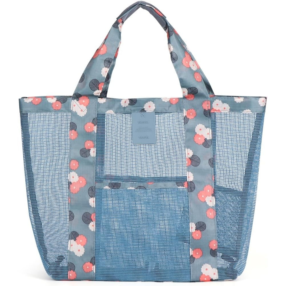 Geanta De Plaja Albastru Imprimeu Floral | BeachVibe 2 - vivimall.ro