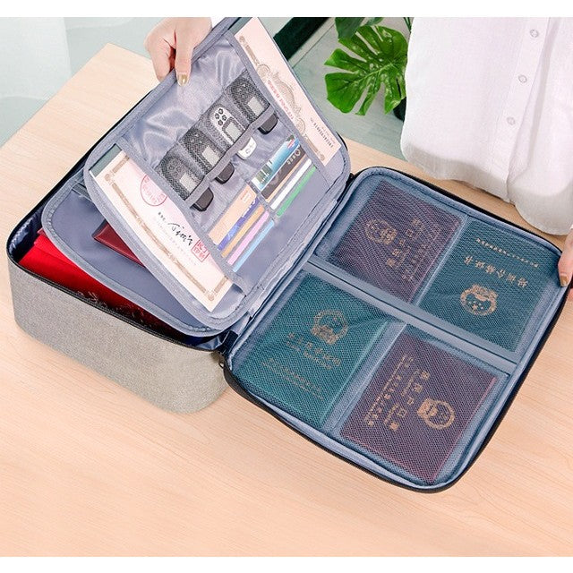Geanta Vivimall pentru Depozitare Acte si Documente, Facturi, Carduri, cu Cod de Securitate, 3 Compartimente, Impermeabila, 37 x 10.5 x 27 cm, Gri - vivimall.ro