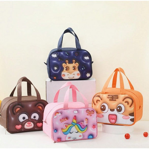 Geantă Frigorifică, Vivimall, cu Desene Animat 3D, Portabilă pentru Copii, de Prânz, din Pânză Oxford, 27.5x18x20 cm, Model Tigru, Portocaliu - vivimall.ro