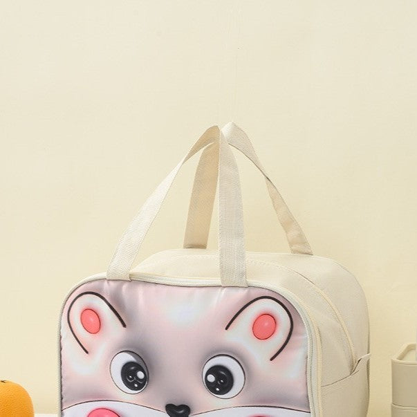 Geantă Frigorifică, Vivimall, cu Desene Animat 3D, Portabilă pentru Copii, de Prânz, din Pânză Oxford, 27.5x18x20 cm, Model Soricel, Bej - vivimall.ro