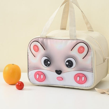 Geanta Frigorifica, Cu Desene Animat 3D, Portabila Pentru Copii, De Pranz, Din Panza Oxford, 27.5X18X20 Cm, Model Soricel, Bej - vivimall.ro