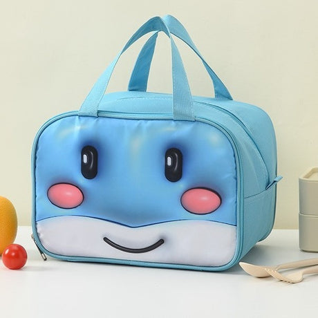 Geanta Frigorifica, Cu Desene Animat 3D, Portabila Pentru Copii, De Pranz, Din Panza Oxford, 27.5X18X20 Cm, Model Balena, Albastru - vivimall.ro