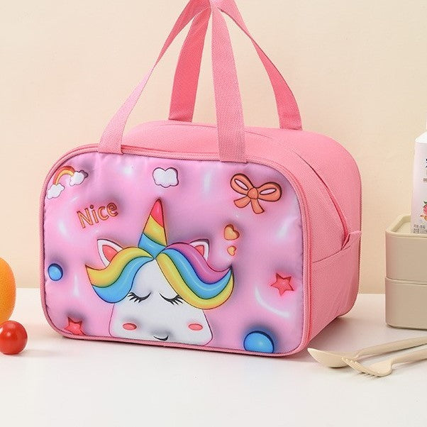 Geanta Frigorifica, Cu Desene Animat 3D, Portabila Pentru Copii, De Pranz, Din Panza Oxford, 27.5X18X20 Cm, Model Unicorn, Roz - vivimall.ro