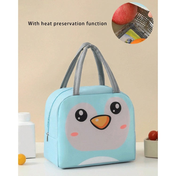 Geanta Frigorifica, Cu Desene Animat, Portabila Pentru Copii, De Pranz, Din Panza Oxford, 22X14X19 Cm, Model Pinguin, Albastru - vivimall.ro
