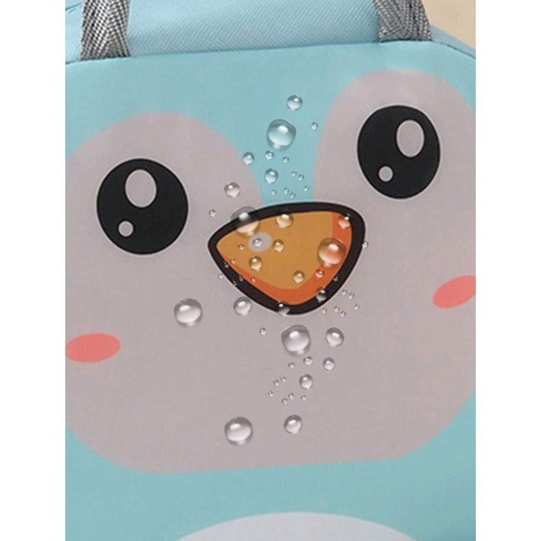 Geanta Frigorifica, Cu Desene Animat, Portabila Pentru Copii, De Pranz, Din Panza Oxford, 22X14X19 Cm, Model Pinguin, Albastru - vivimall.ro