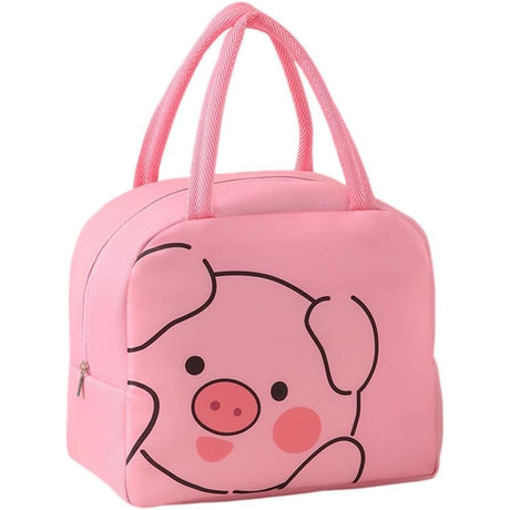 Geanta Frigorifica, Cu Desene Animat, Portabila Pentru Copii, De Pranz, Din Panza Oxford, 22X14X19 Cm, Model Purcelus, Roz - vivimall.ro