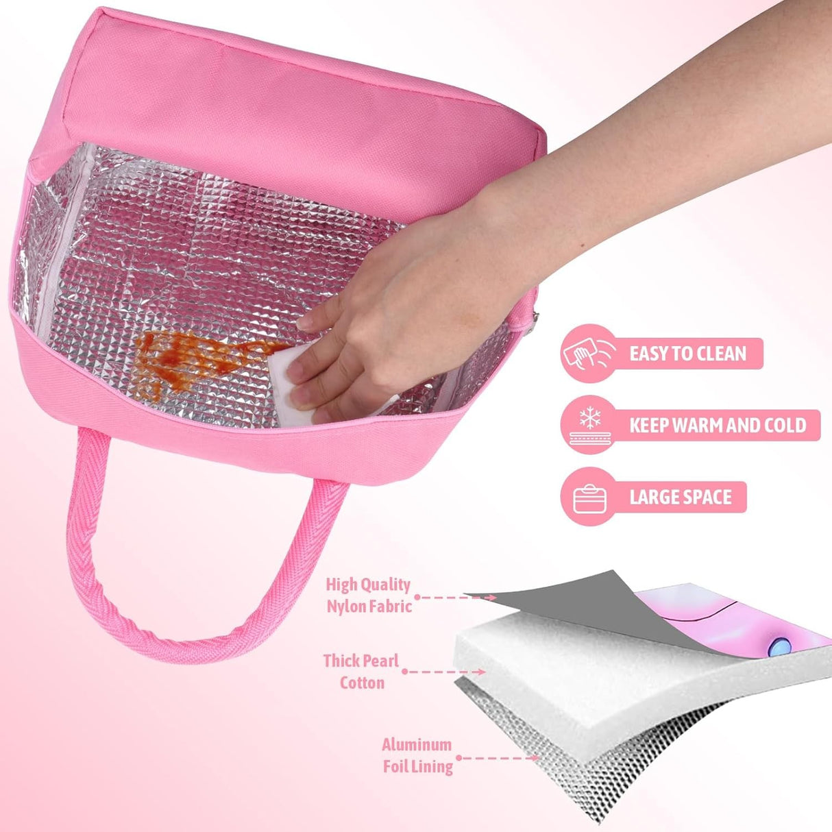 Geantă Frigorifică, Vivimall, cu Desene Animate 3D, Portabilă pentru Copii, de Prânz, din Pânză Oxford, 23x13x19 cm, Model Iepuras, Roz - vivimall.ro