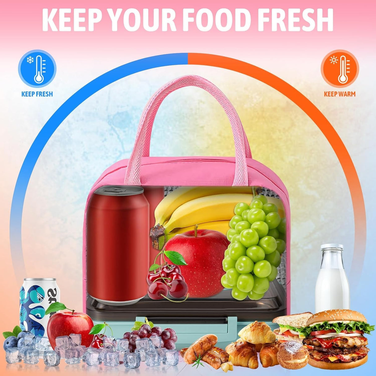 Geanta Frigorifica, Cu Desene Animate 3D, Portabila Pentru Copii, De Pranz, Din Panza Oxford, 23X13X19 Cm, Model Iepuras, Roz - vivimall.ro