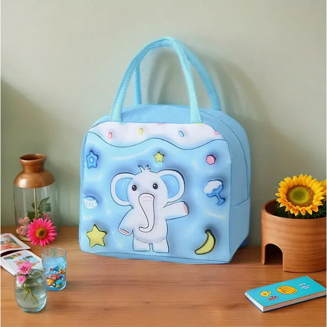 Geanta Frigorifica, Cu Desene Animate 3D, Portabila Pentru Copii, De Pranz, Din Panza Oxford, 23X13X19 Cm, Model Elefantel, Albastru - vivimall.ro