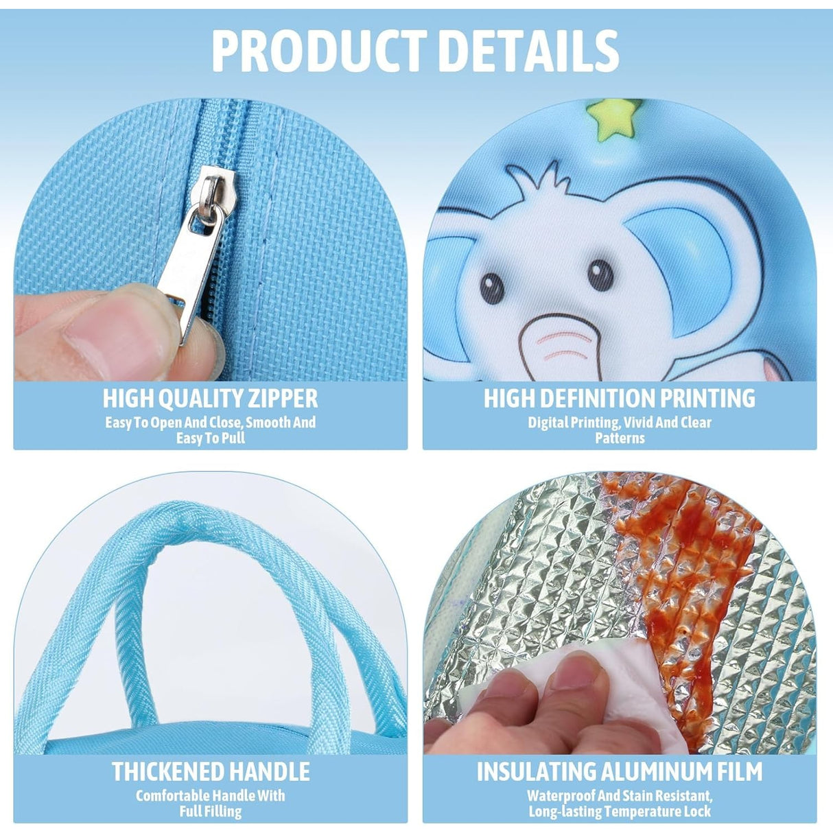 Geanta Frigorifica, Cu Desene Animate 3D, Portabila Pentru Copii, De Pranz, Din Panza Oxford, 23X13X19 Cm, Model Elefantel, Albastru - vivimall.ro