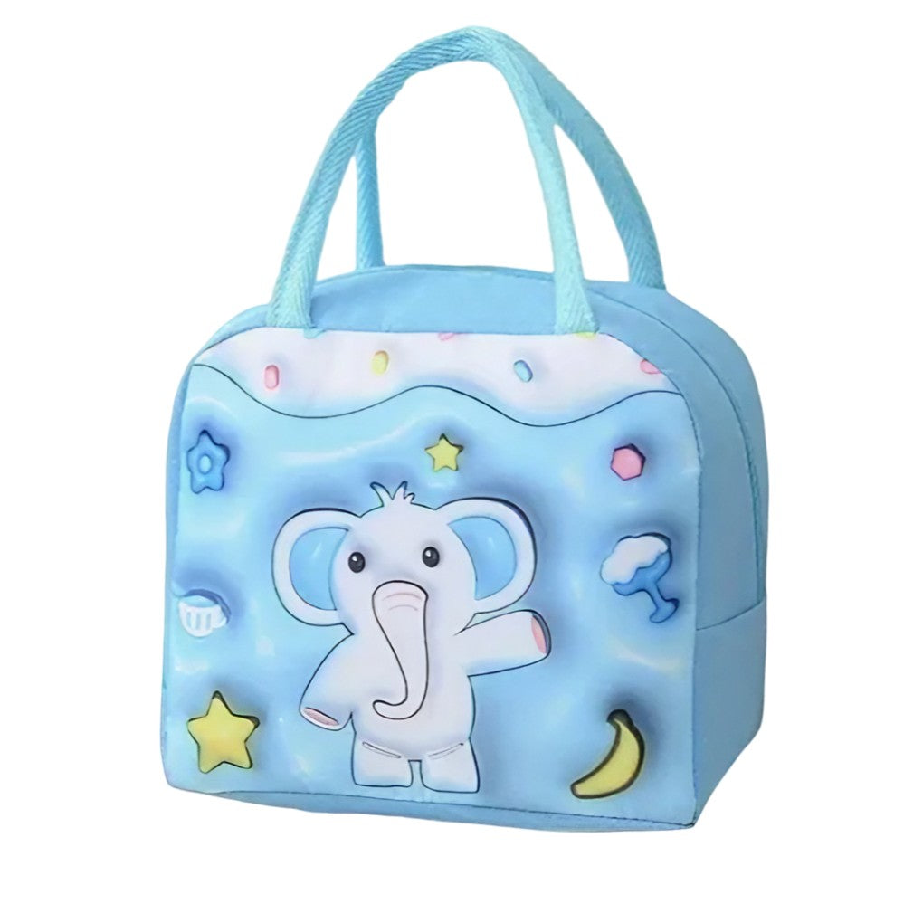 Geanta Frigorifica, Cu Desene Animate 3D, Portabila Pentru Copii, De Pranz, Din Panza Oxford, 23X13X19 Cm, Model Elefantel, Albastru - vivimall.ro