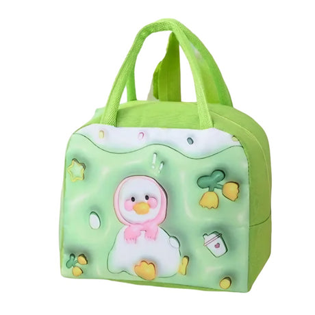 Geanta Frigorifica, Cu Desene Animate 3D, Portabila Pentru Copii, De Pranz, Din Panza Oxford, 23X13X19 Cm, Model Ratusca, Verde - vivimall.ro