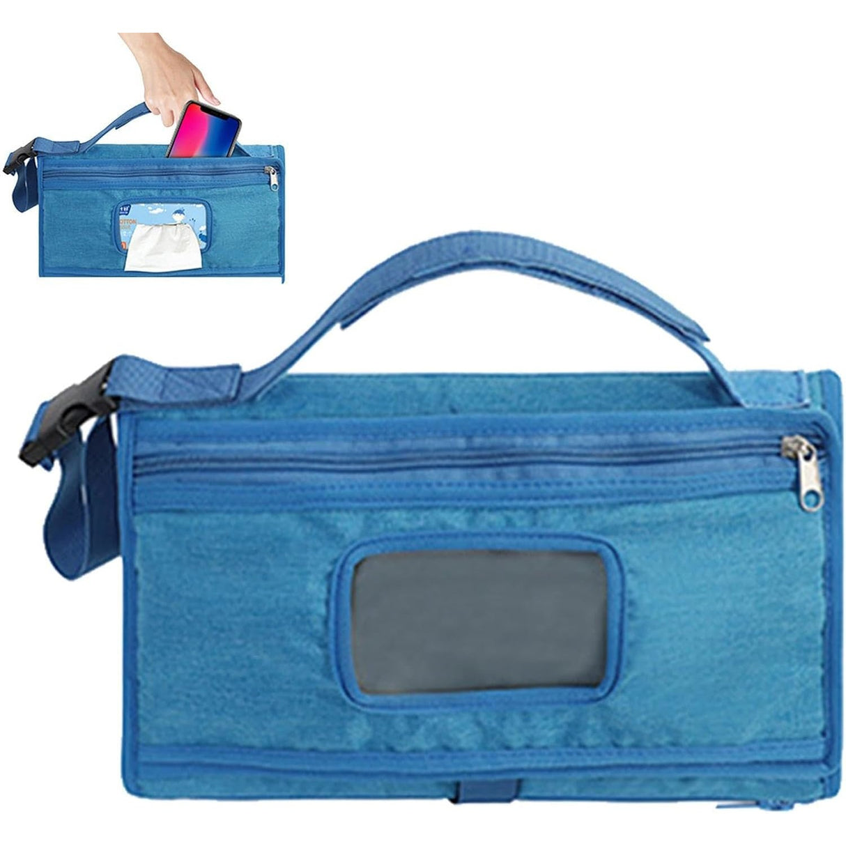 Geanta Multifunctionala, Vivimall, Tip Aleza de Schimbat Scutece, Impermeabila, din Panza Oxford, cu Buzunare, Usor de Agatat, 30 x 20 cm, Albastru - vivimall.ro