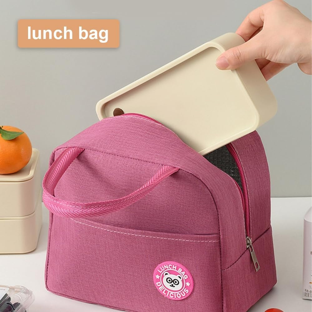 Geanta Termica pentru Pranz, Vivimall, Multifunctionala, Compartimentata, Impermeabila, cu Manere, Buzunar Exterior, 22x14x19 cm, Roz - vivimall.ro