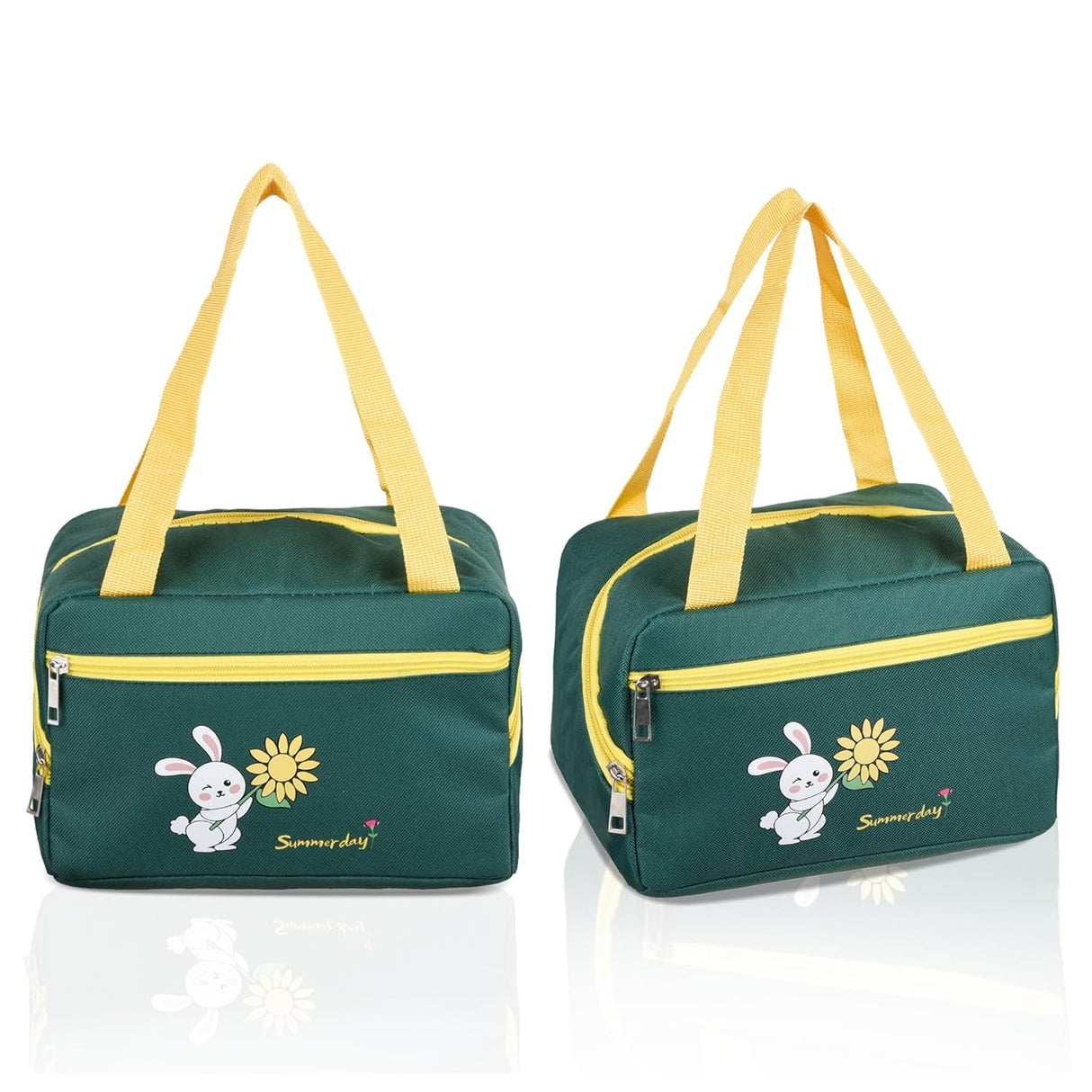 Geanta Termo-Izolanta, Vivimall, Compartimente Telefon si Tacamuri, Multifunctionala, Impermeabila, 30x21x20 cm, Design Iepuras, Verde - vivimall.ro