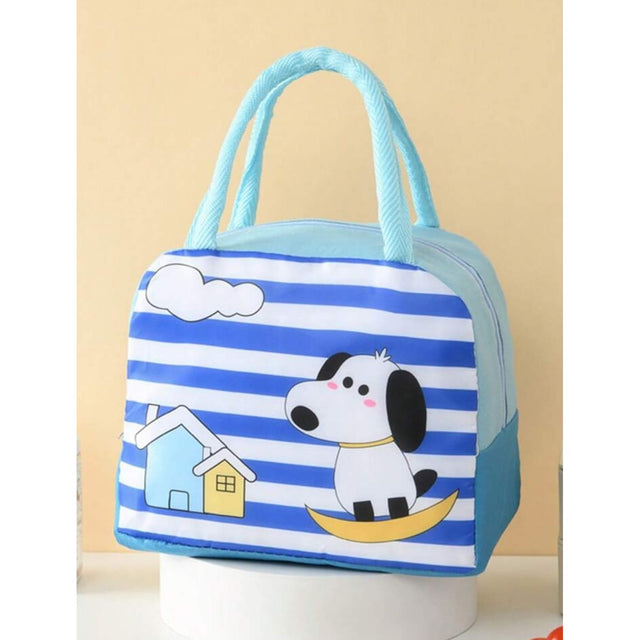 Geanta Termoizolanta Pentru Copii, 23X13X19 Cm, Model Imprimeu Catel, Din Folie De Aluminiu Si Panza Oxford, Albastru/Alb - vivimall.ro