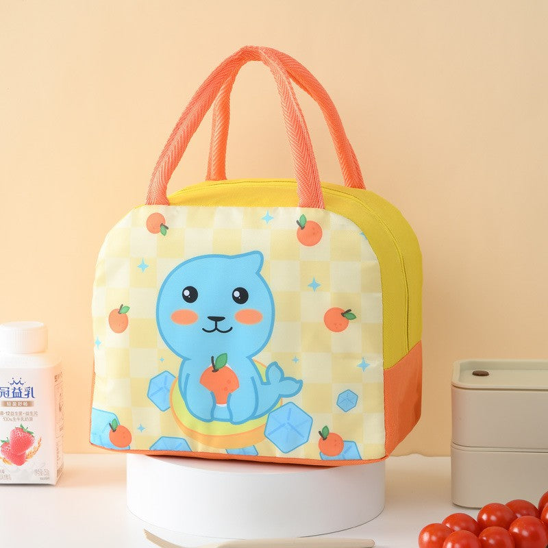 Geanta Termoizolanta Pentru Copii, 23X13X19 Cm, Model Imprimeu Foca, Din Folie De Aluminiu Si Panza Oxford, Galben/Portocaliu - vivimall.ro