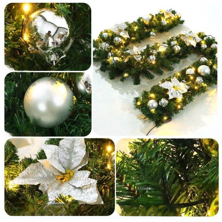 Ghirlanda decorativa Craciun cu Globuri si funde argintii, Vivimall, 2,70 m, Verde - vivimall.ro