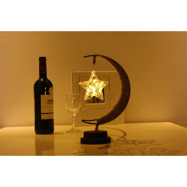 Lampa veghe Vivimall, semi-luna cu stea din sticla, led, 28x15 cm, alb cald - vivimall.ro