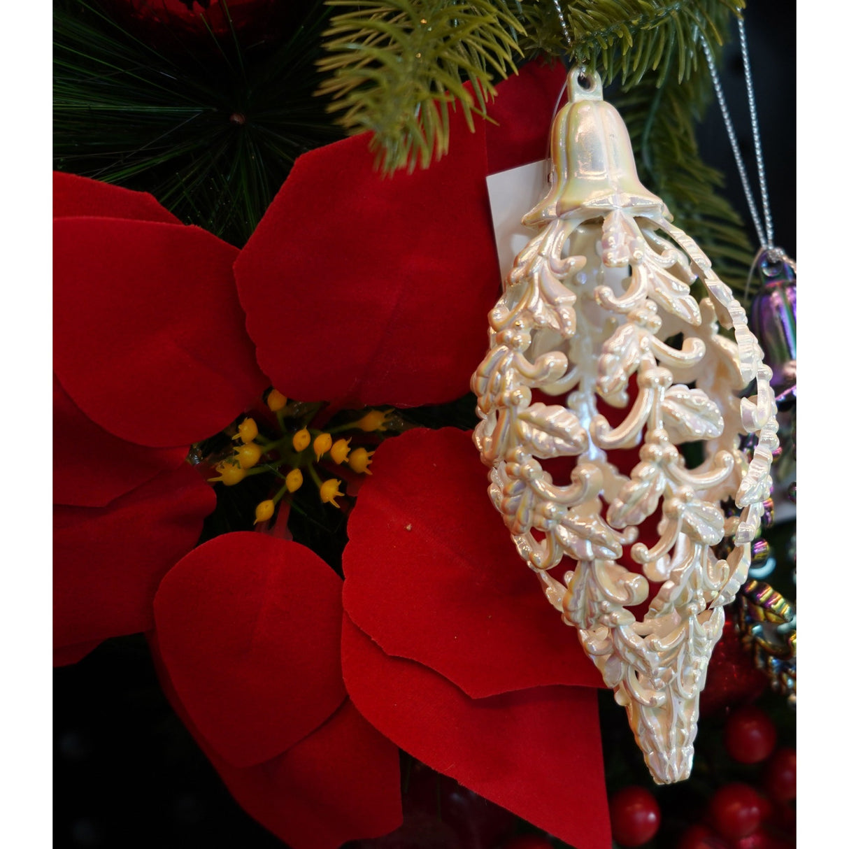 Glob de Craciun, Perlat, in forma de Con de brad, 6 cm x 15 cm, Plastic, Vivimall - vivimall.ro