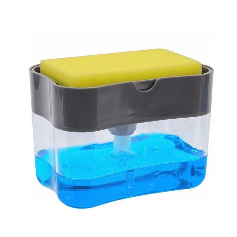 Dozator Vivimall, Dispenser 2 in 1 pentru Detergent Lichid de Vase sau pentru Obiecte Sanitare cu Suport pentru Burete de Bucatarie ,14 x 10.5 x 10 cm, capacitate 380 ml, gri - vivimall.ro